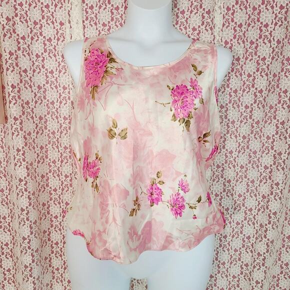 Private luxuries pastel pink floral silky sleep tank top and bottoms set Size xl - Picture 1 of 4